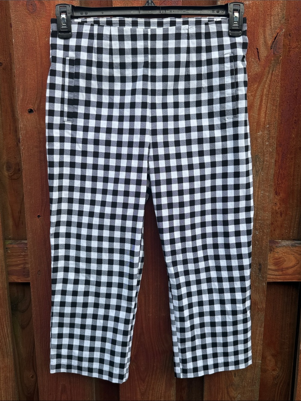 Joe B Gingham Plaid Cropped Pants Black White Checkered Ankle Trouser NWOT Sz L